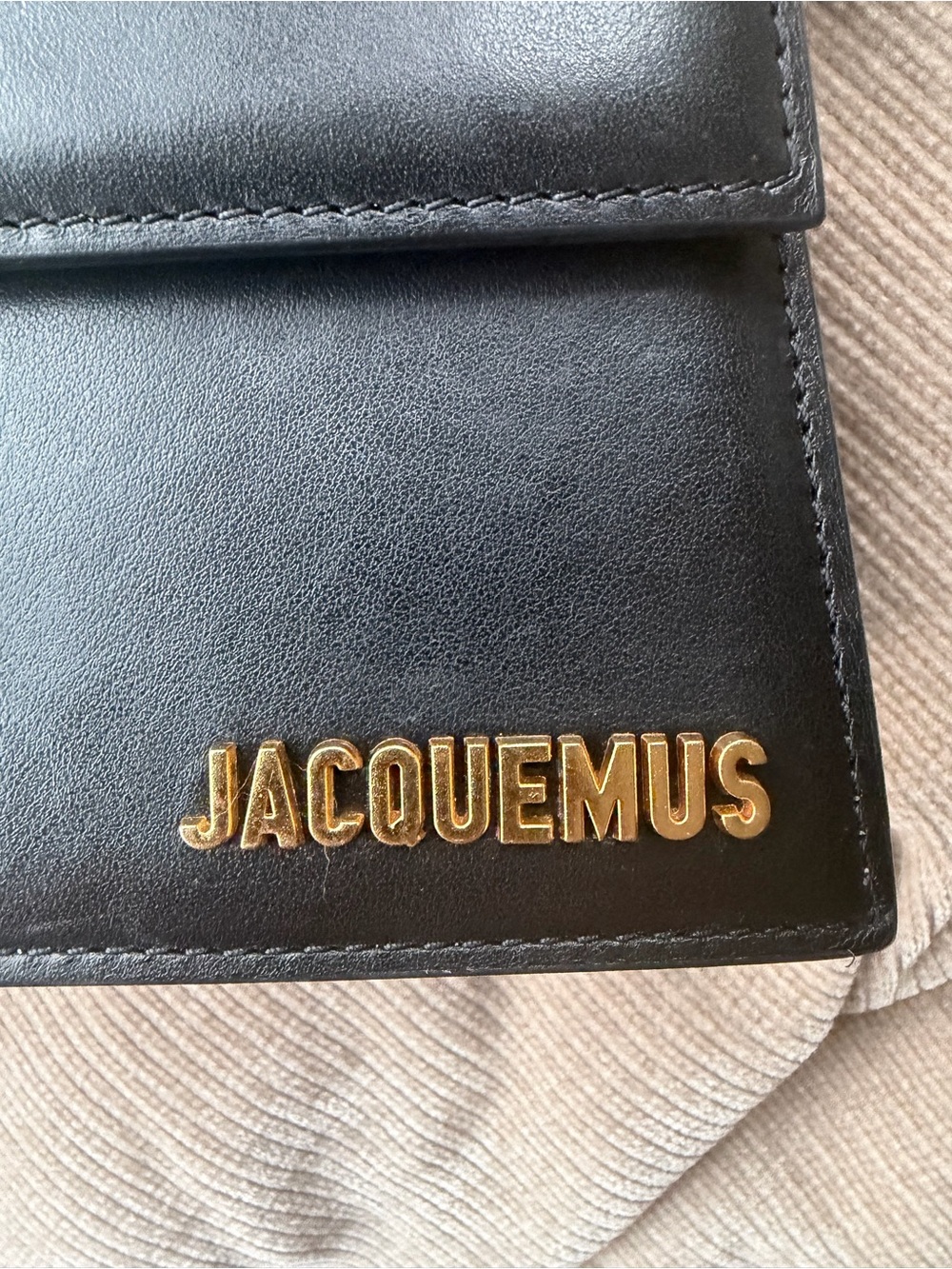 Jacquemus Black Long Leather Shoulder Bag with Gold Logo - Picture 4 of 11
